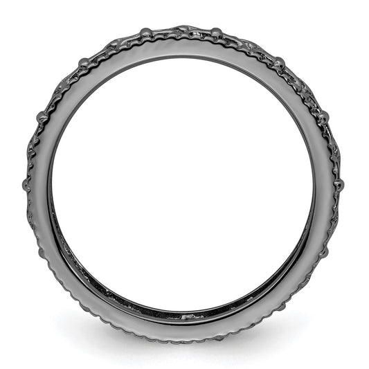 Sterling Silver Stackable Expressions Black-plated Carved Band