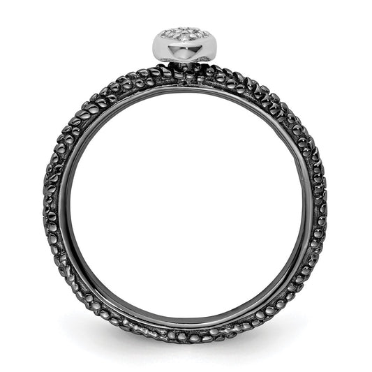 Sterling Silver Diamond Stackable Expressions Ruthenium Plated Heart Ring
