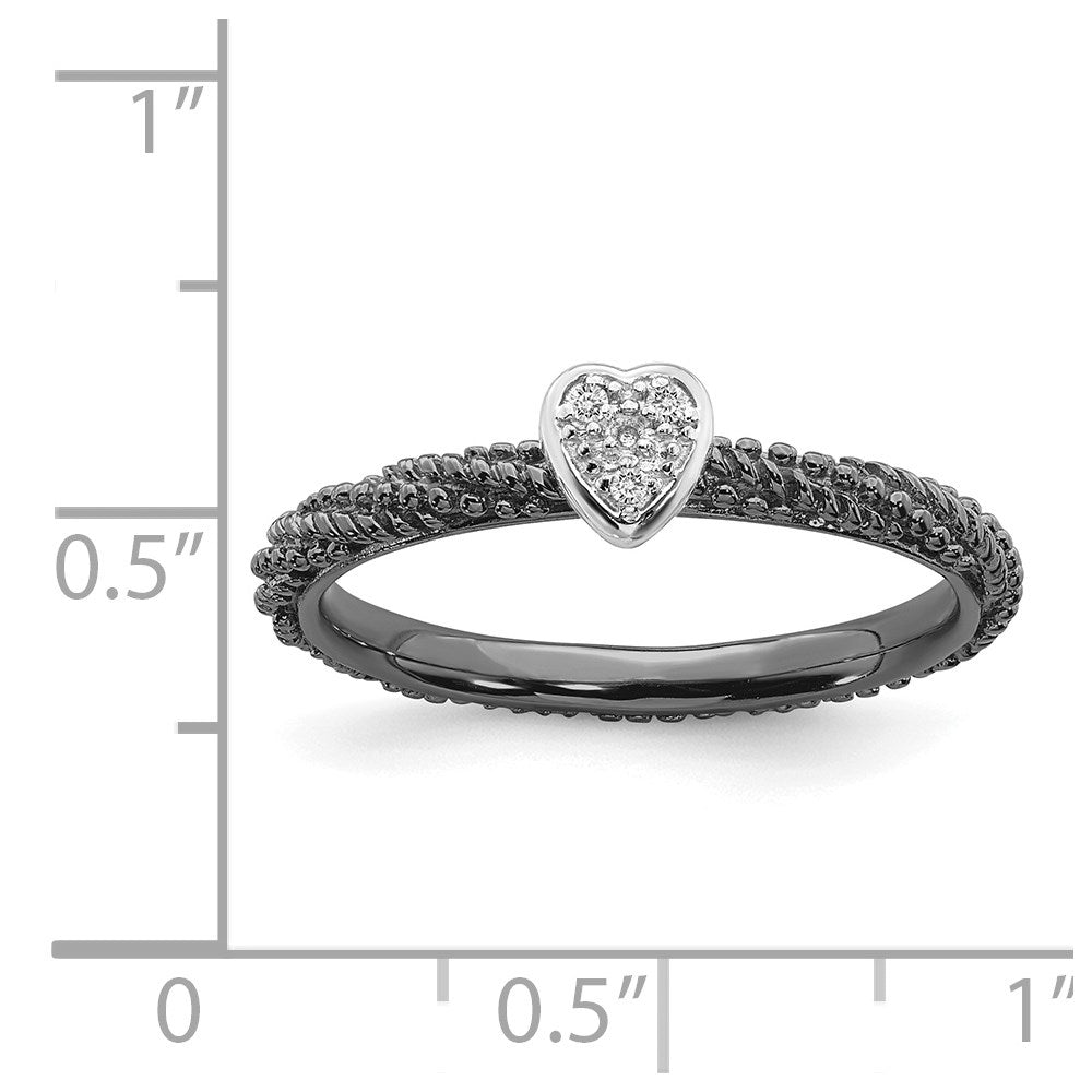 Sterling Silver Diamond Stackable Expressions Ruthenium Plated Heart Ring