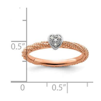 Sterling Silver Diamond Stackable Expressions Rose Gold Plated Heart Ring