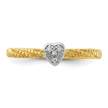 Sterling Silver Diamond Stackable Expressions Gold-plated Heart Ring