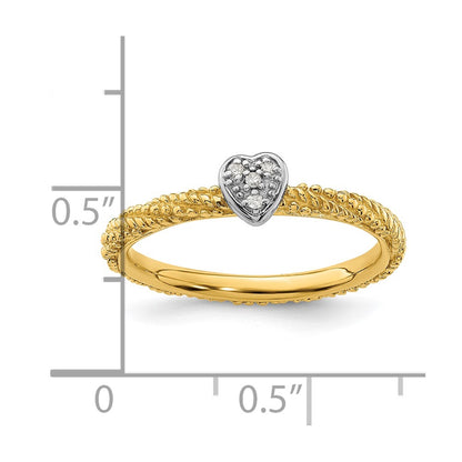 Sterling Silver Diamond Stackable Expressions Gold-plated Heart Ring