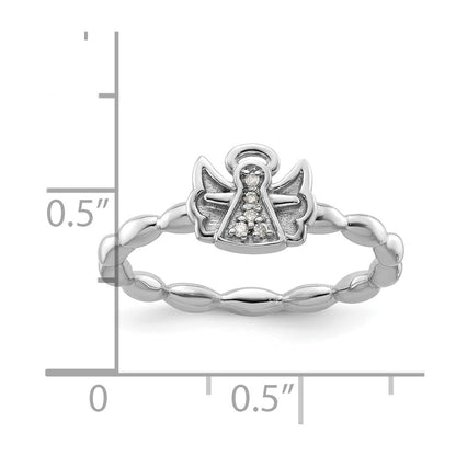 Sterling Silver Stackable Expressions Polished Diamond Angel w/halo Ring