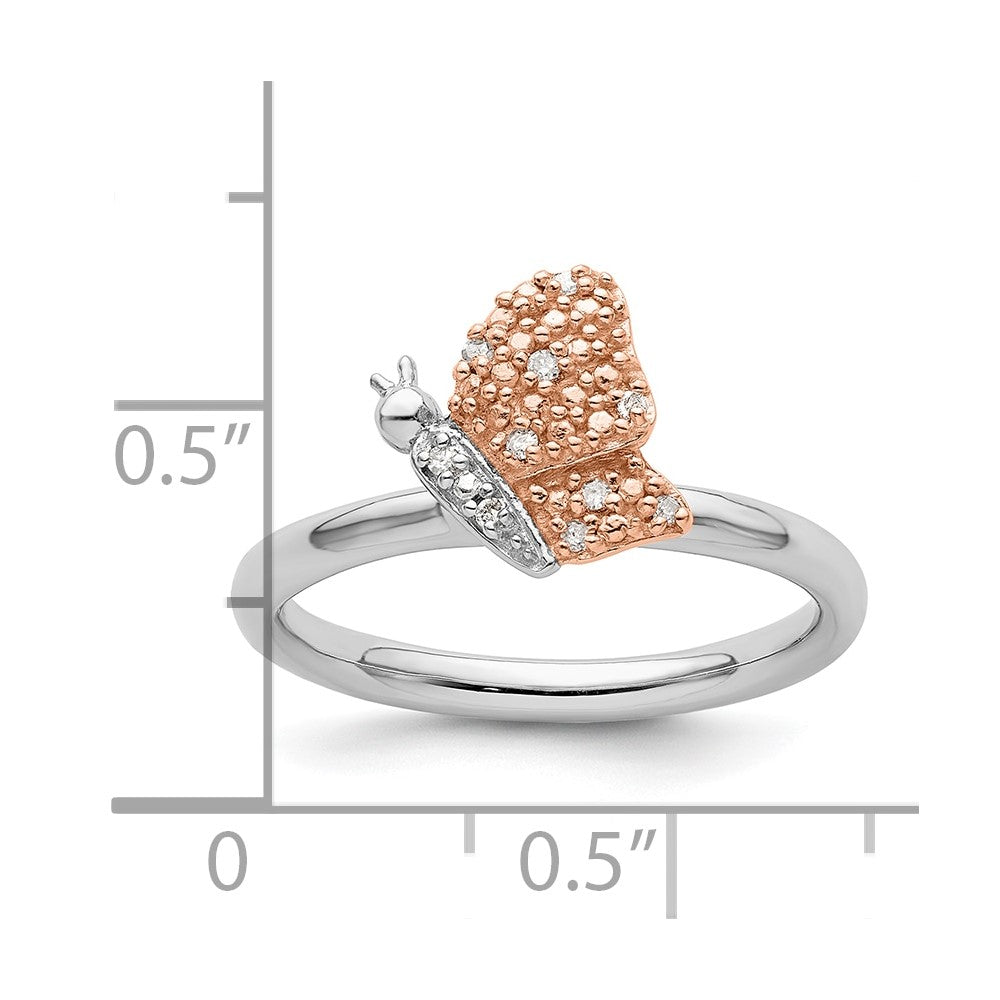 Sterling Silver/Rose Gold-plated Stackable Expressions Diam. Butterfly Ring