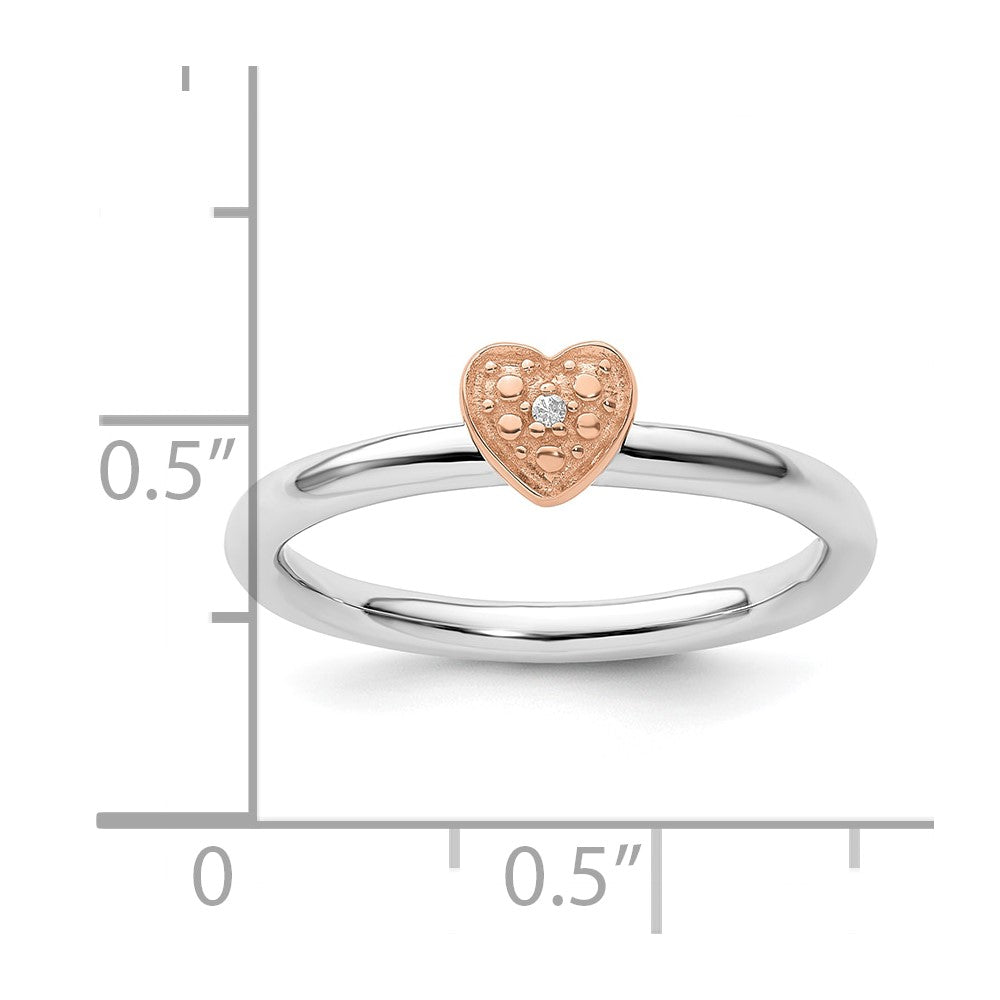 Sterling Silver/Rose Gold-plated Stackable Expressions Diamond Heart Ring