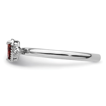 Sterling Silver Stackable Expressions Garnet & Diamond Hearts Ring
