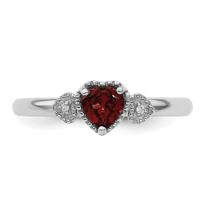Sterling Silver Stackable Expressions Garnet & Diamond Hearts Ring