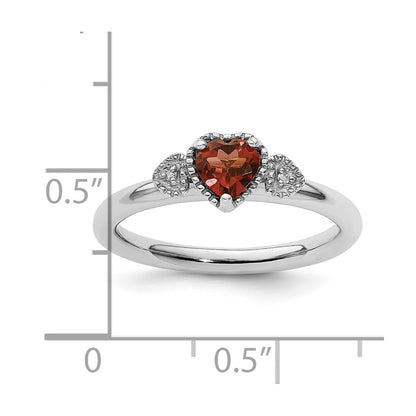 Sterling Silver Stackable Expressions Garnet & Diamond Hearts Ring