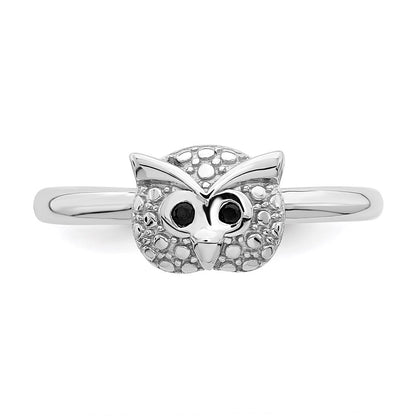 Sterling Silver Stackable Expressions Polished Onyx Owl Ring
