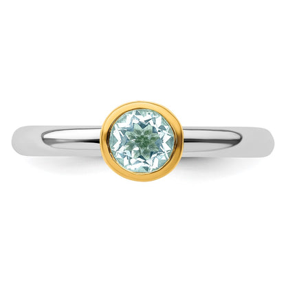 Sterling Silver Stackable Expressions w/Gold-plate Aquamarine Ring