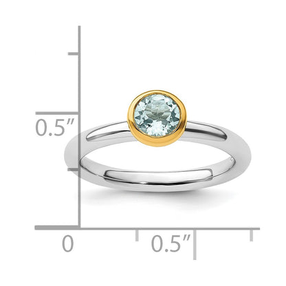 Sterling Silver Stackable Expressions w/Gold-plate Aquamarine Ring