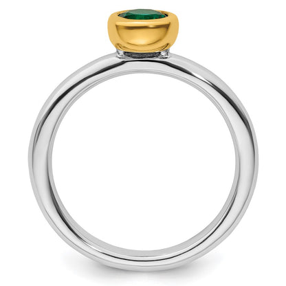 Sterling Silver Stackable Expressions w/Gold-plate Cr. Emerald Ring
