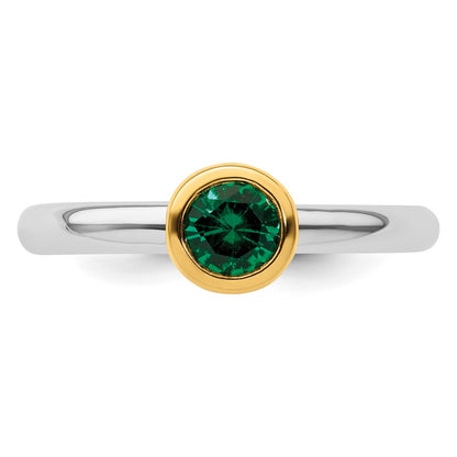 Sterling Silver Stackable Expressions w/Gold-plate Cr. Emerald Ring