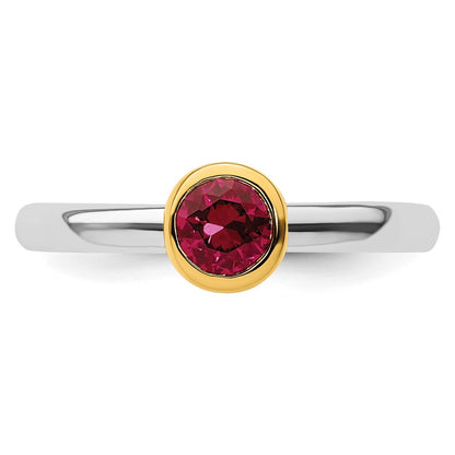 Sterling Silver Stackable Expressions w/Gold-plate Cr. Ruby Ring