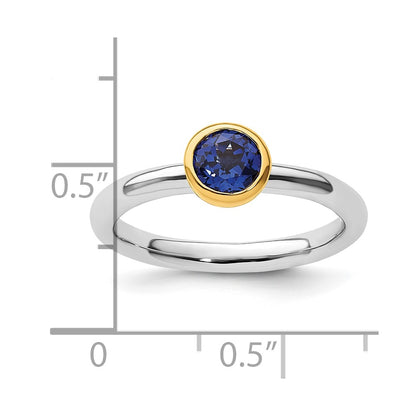 Sterling Silver Stackable Expressions w/Gold-plated Cr. Sapphire Ring