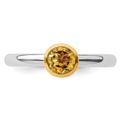 Sterling Silver Stackable Expressions w/Gold-plate Citrine Ring