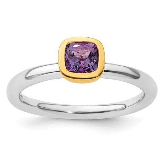 Sterling Silver Stackable Expressions w/Gold-plated Amethyst Ring