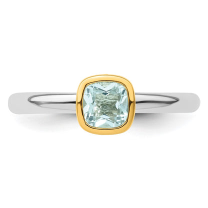 Sterling Silver Stackable Expressions w/Gold-plate Aquamarine Ring
