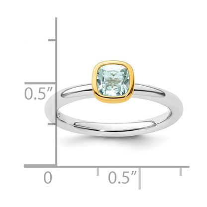 Sterling Silver Stackable Expressions w/Gold-plate Aquamarine Ring