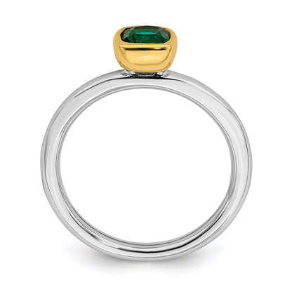 Sterling Silver Stackable Expressions w/Gold-plated Cr. Emerald Ring