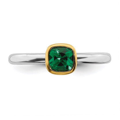 Sterling Silver Stackable Expressions w/Gold-plated Cr. Emerald Ring