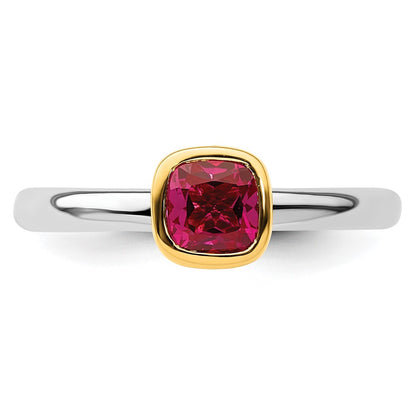 Sterling Silver Stackable Expressions w/Gold-plated Cr. Ruby Ring