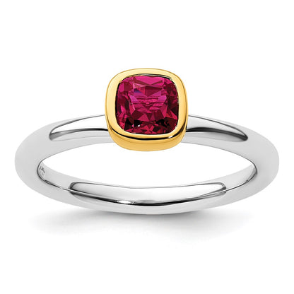 Sterling Silver Stackable Expressions w/Gold-plated Cr. Ruby Ring