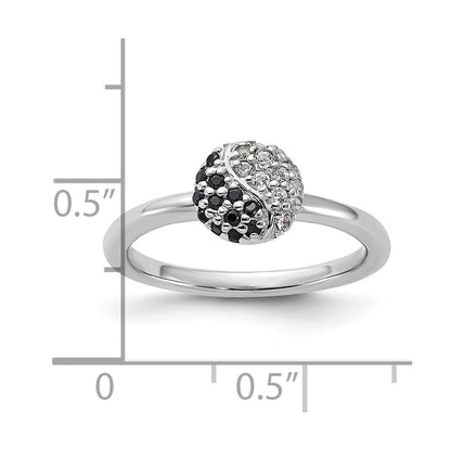 Sterling Silver Stackable Expressions Rhodium White Topaz Onyx Ring