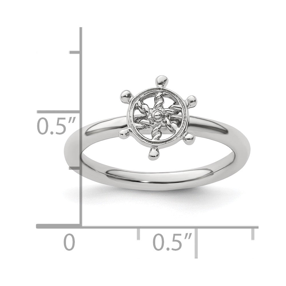 Sterling Silver Stackable Expressions Rhodium Ship's Wheel Ring