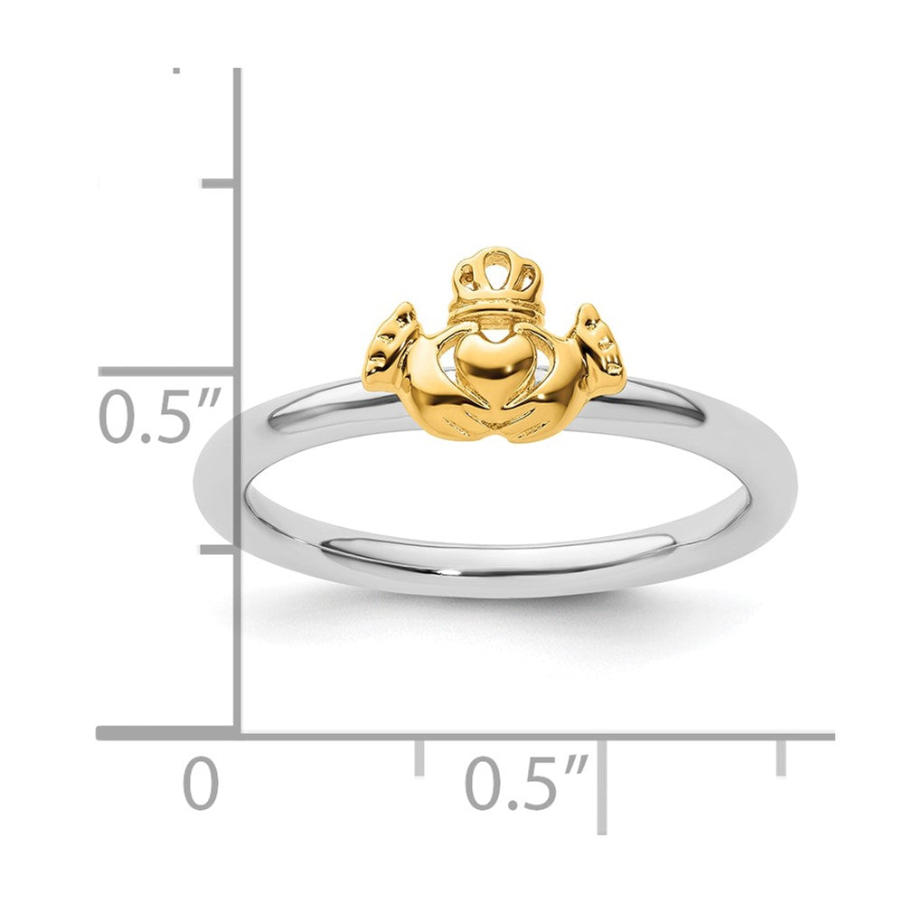 Sterling Silver Stackable Expressions Yellow-plated Claddagh Ring