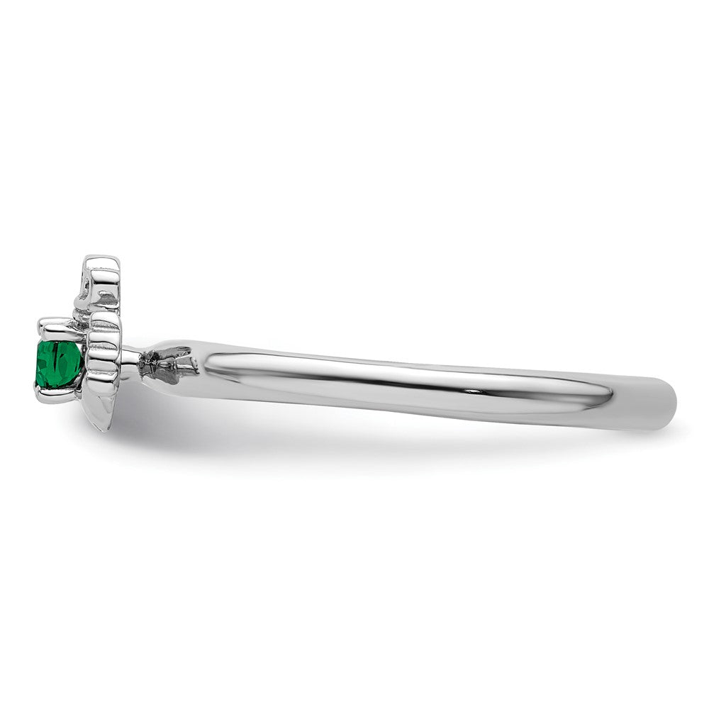 Sterling Silver Stackable Expressions Rhd. Cr. Emerald Claddagh Ring
