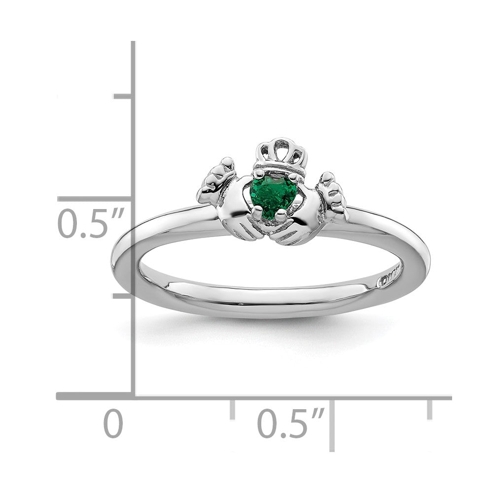 Sterling Silver Stackable Expressions Rhd. Cr. Emerald Claddagh Ring