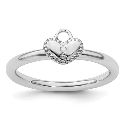 Sterling Silver Stackable Expressions Rhodium Heart Padlock Ring