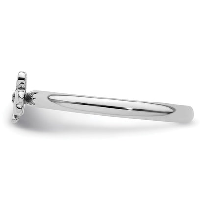 Sterling Silver Stackable Expressions Rhodium Diamond Clover Ring