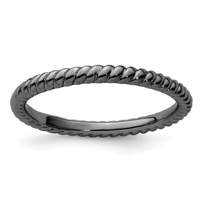 Sterling Silver Stackable Expressions Black-plated Twisted Ring