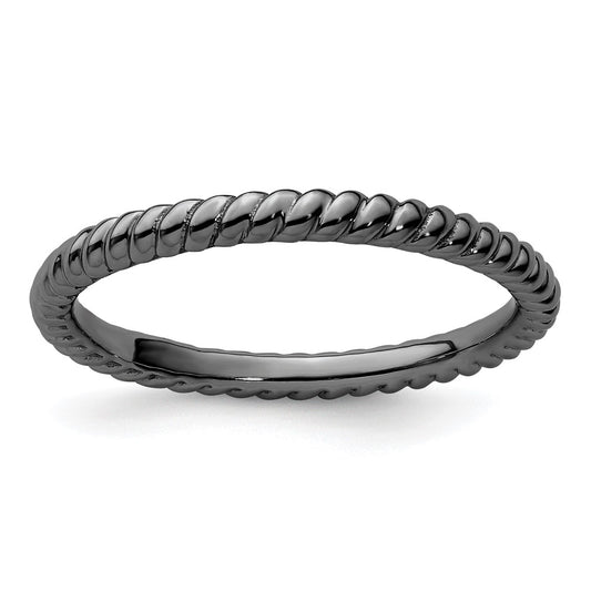 Sterling Silver Stackable Expressions Black-plated Twisted Ring