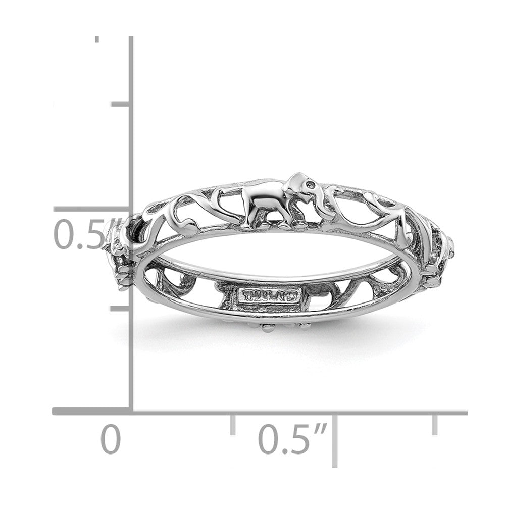 Sterling Silver Stackable Expressions Rhodium-plate Patterned Elephant Ring