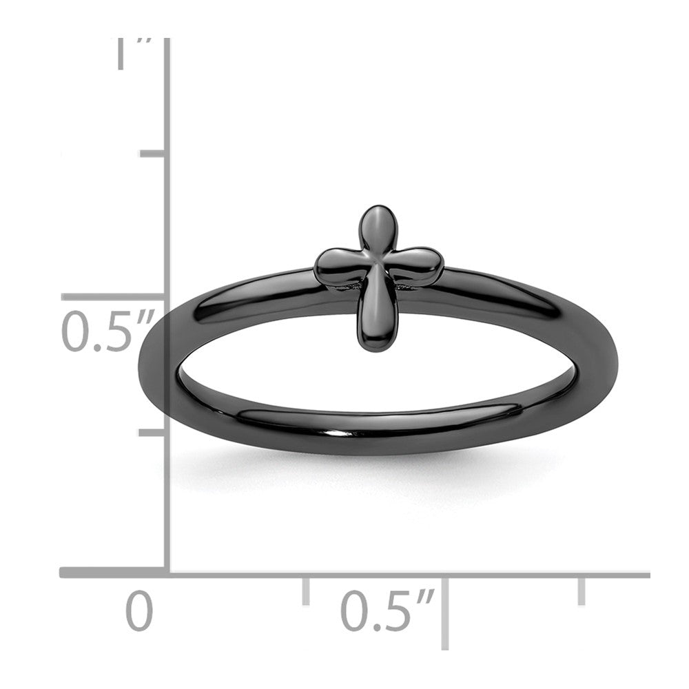 Sterling Silver Stackable Expressions Ruthenium-plated Cross Ring