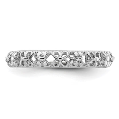 Sterling Silver Stackable Expressions Rhodium-plated Flower/Butterfly Ring