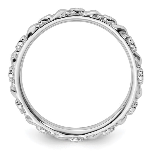 Sterling Silver Stackable Expressions Rhodium-plated Polished Flower Ring