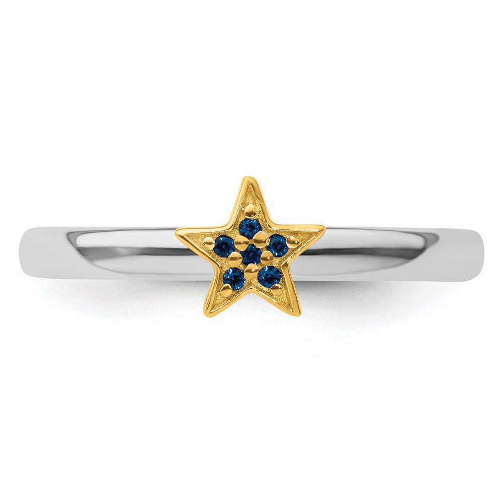 SS Stackable Expression Gold-Plated Cr. Sapphire Star Ring