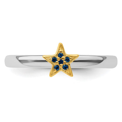 SS Stackable Expression Gold-Plated Cr. Sapphire Star Ring