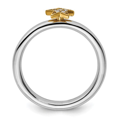 Sterling Silver Stackable Expression Gold-Plated Dia. Star Ring