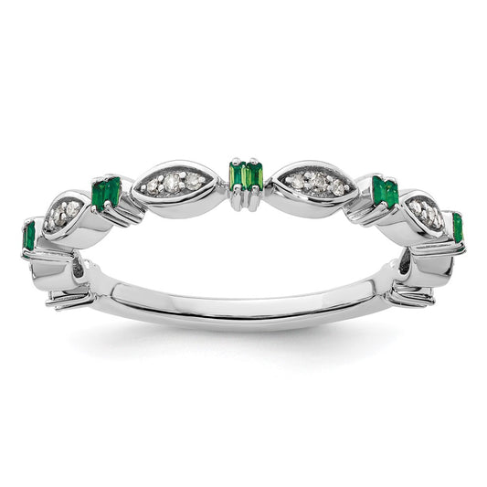 Sterling Silver Stackable Expressions Created Emerald Diamond Ring