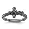 Sterling Silver Stackable Expressions Black Rhodium Textured Cross Ring