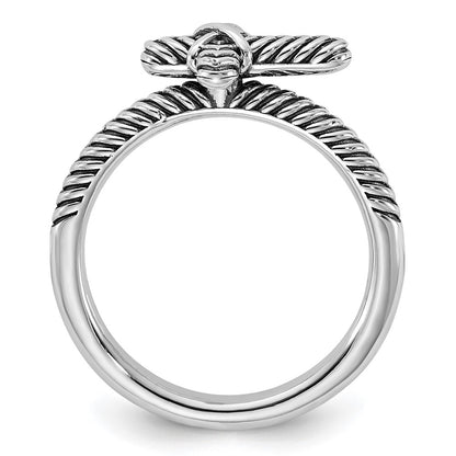 Sterling Silver Stackable Expressions Oxidized and Textured Cross Ring