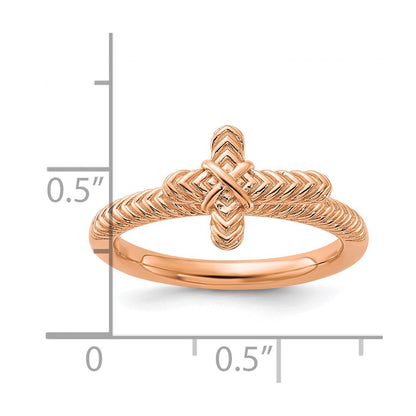 Sterling Silver Stackable Expressions Rose Gold-plated Textured Cross Ring