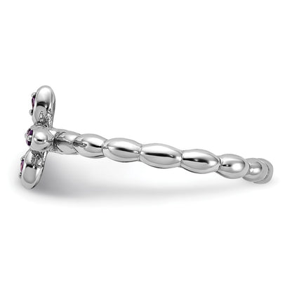 Sterling Silver Stackable Expressions Rhodium-plated Amethyst Cross Ring