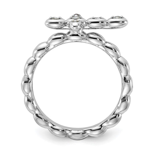 Sterling Silver Stackable Expressions Rhodium-plated Aquamarine Cross Ring