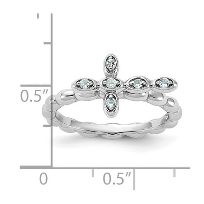 Sterling Silver Stackable Expressions Rhodium-plated Aquamarine Cross Ring